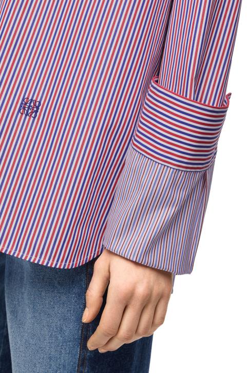 Loewe Turn-up shirt in striped cotton 688V856 Women Blue/Red