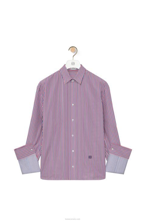 Loewe Turn-up shirt in striped cotton 688V856 Women Blue/Red