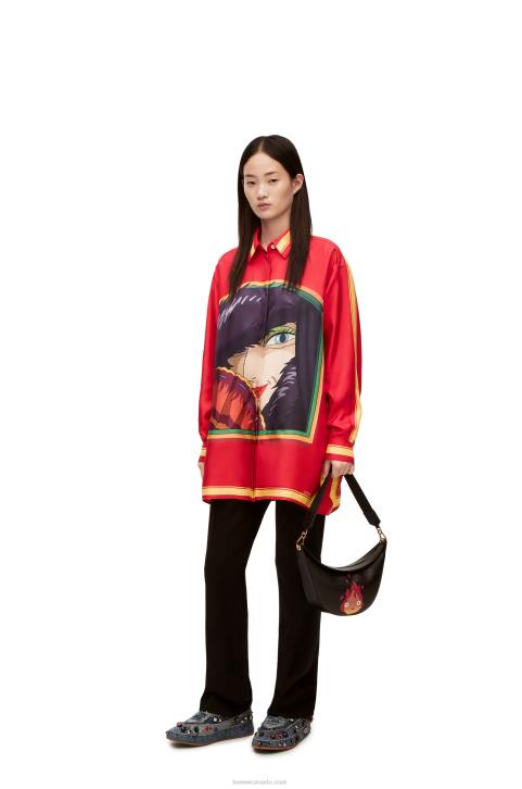 Loewe Witch of the Waste shirt in silk 688V943 Women Pink/Yellow