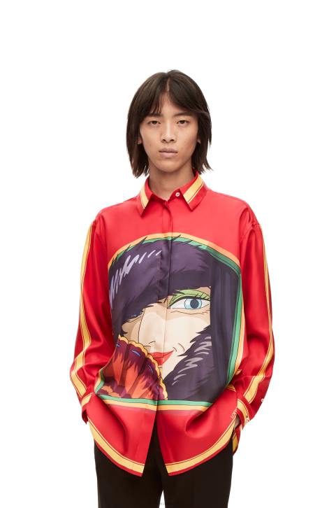 Loewe Witch of the Waste shirt in silk 688V943 Women Pink/Yellow