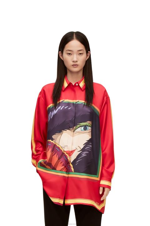 Loewe Witch of the Waste shirt in silk 688V943 Women Pink/Yellow