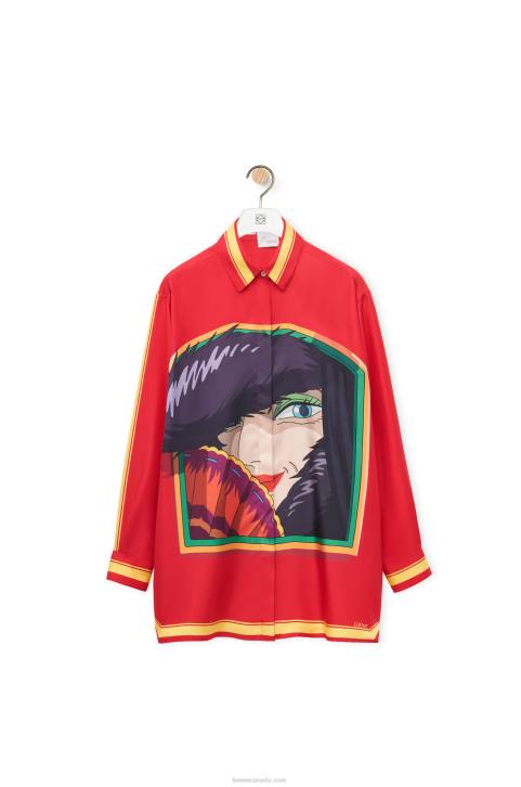 Loewe Witch of the Waste shirt in silk 688V943 Women Pink/Yellow