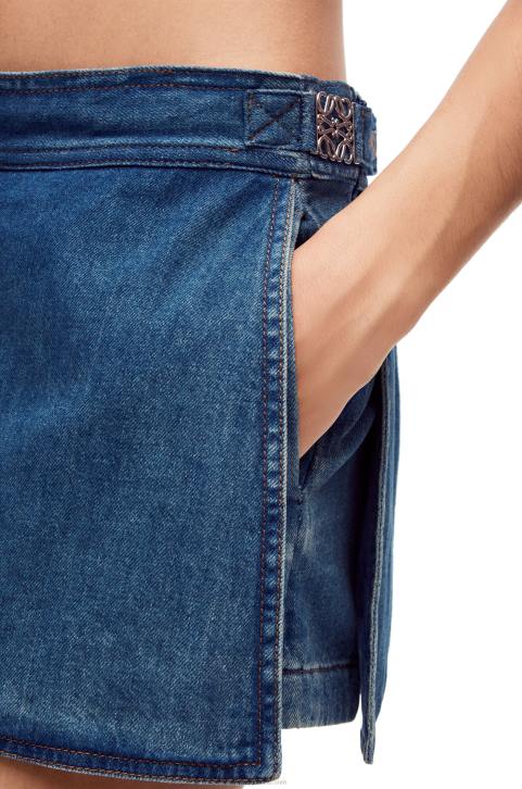 Loewe Anagram shorts in denim 688V1168 Women Medium Blue