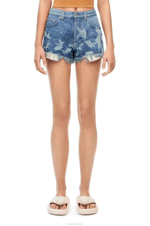 Loewe Fish shorts in denim 688V1170 Women Light Blue/White