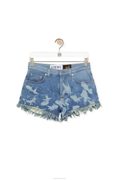 Loewe Fish shorts in denim 688V1170 Women Light Blue/White