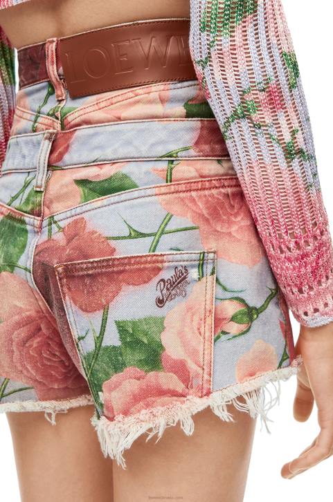 Loewe Roses shorts in denim 688V1167 Women Pink/Red