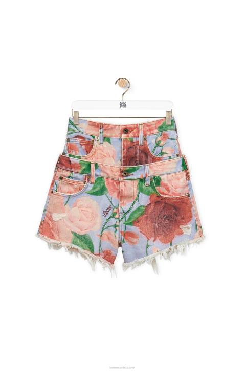 Loewe Roses shorts in denim 688V1167 Women Pink/Red