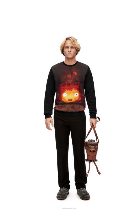 Loewe Calcifer sweatshirt in cotton 688V843 Women Black/Multicolor