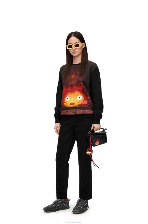 Loewe Calcifer sweatshirt in cotton 688V843 Women Black/Multicolor