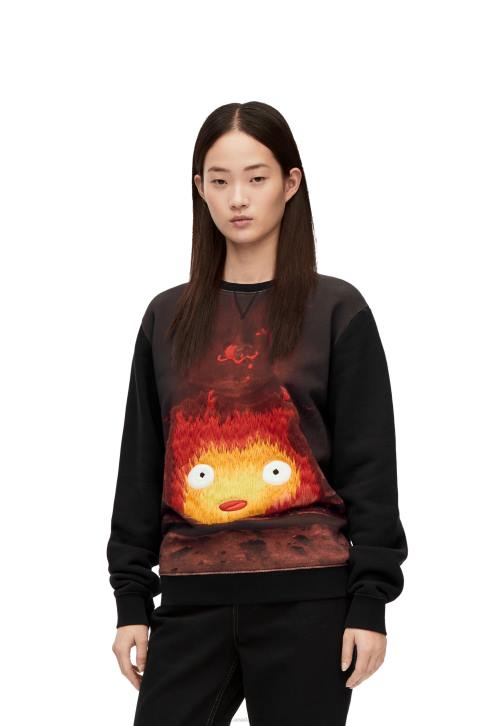 Loewe Calcifer sweatshirt in cotton 688V843 Women Black/Multicolor