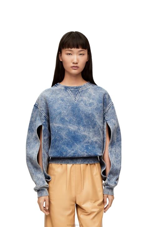 Loewe Elongated sweatshirt in cotton fleece 688V803 Women Washed Denim
