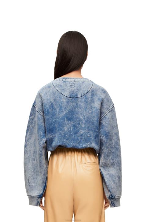Loewe Elongated sweatshirt in cotton fleece 688V803 Women Washed Denim