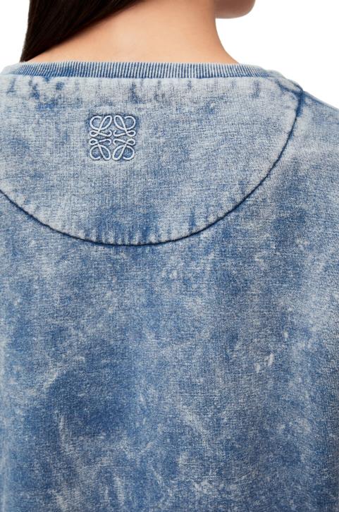 Loewe Elongated sweatshirt in cotton fleece 688V803 Women Washed Denim