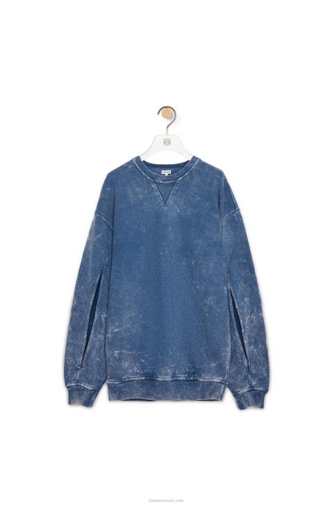 Loewe Elongated sweatshirt in cotton fleece 688V803 Women Washed Denim