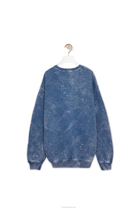 Loewe Elongated sweatshirt in cotton fleece 688V803 Women Washed Denim