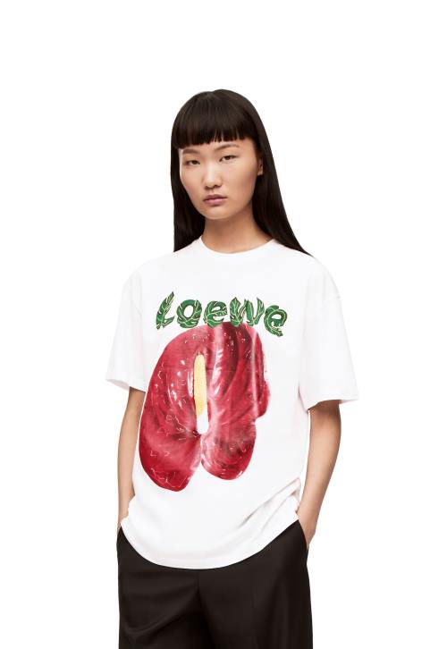 Loewe Anthurium flower T-shirt in cotton jersey 688V798 Women White/Red