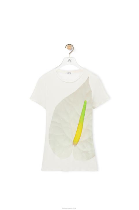 Loewe Anthurium top in ribbed cotton jersey 688V883 Women White/Multicolor