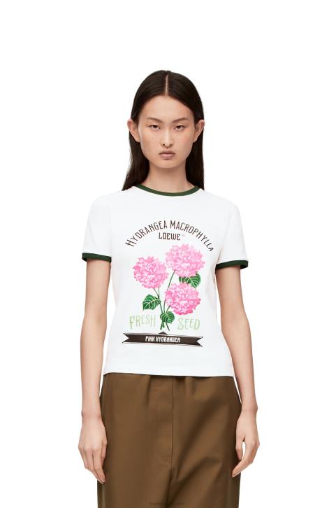 Loewe Flower T-shirt in cotton jersey 688V799 Women White/Green/Pink