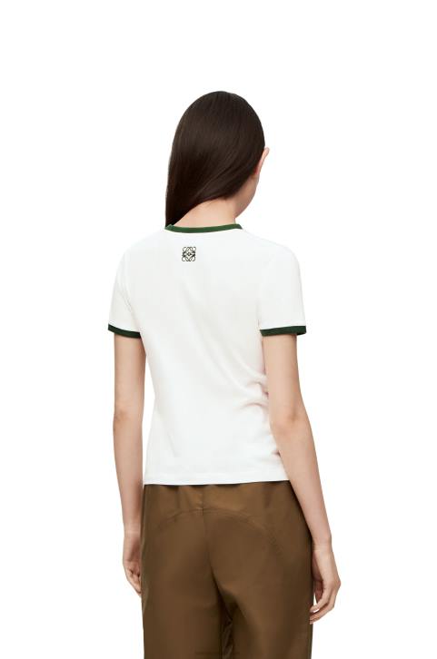 Loewe Flower T-shirt in cotton jersey 688V799 Women White/Green/Pink