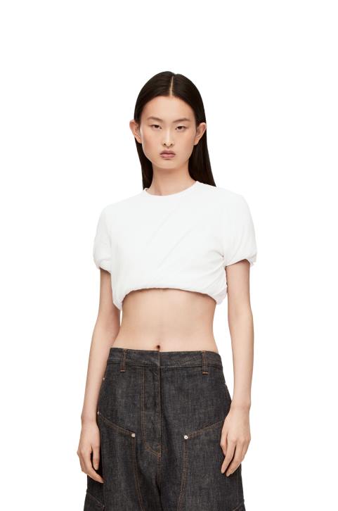 Loewe Padded crop top in stretch silk chiffon 688V901 Women White