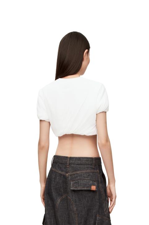 Loewe Padded crop top in stretch silk chiffon 688V901 Women White