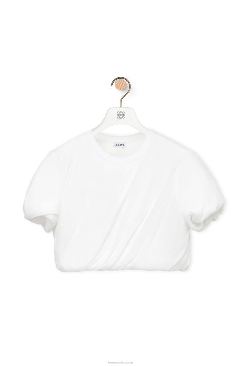 Loewe Padded crop top in stretch silk chiffon 688V901 Women White
