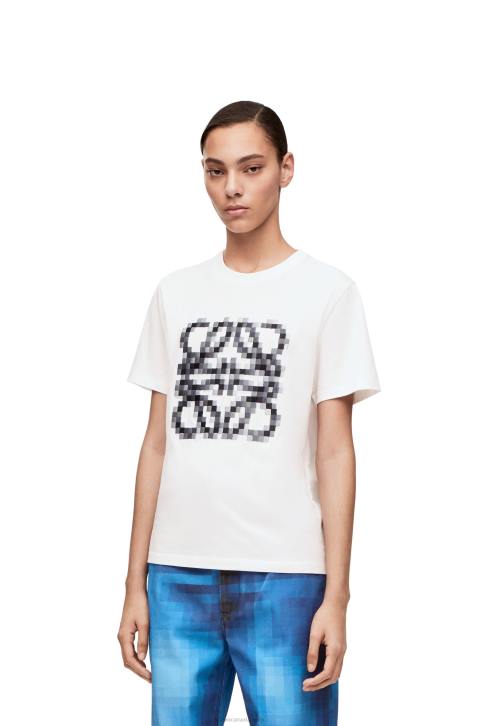 Loewe Pixelated Anagram regular fit T-shirt in cotton 688V796 Women White/Black