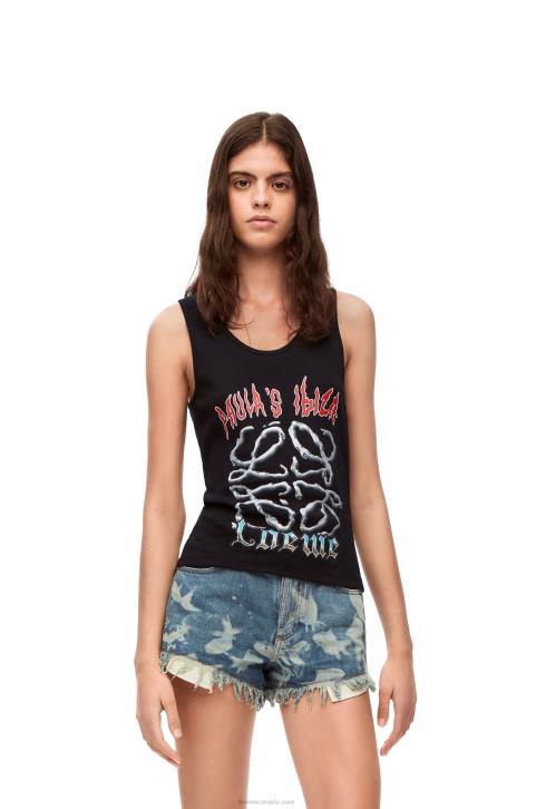 Loewe Anagram tank top in cotton 688V789 Women Black/Multicolor