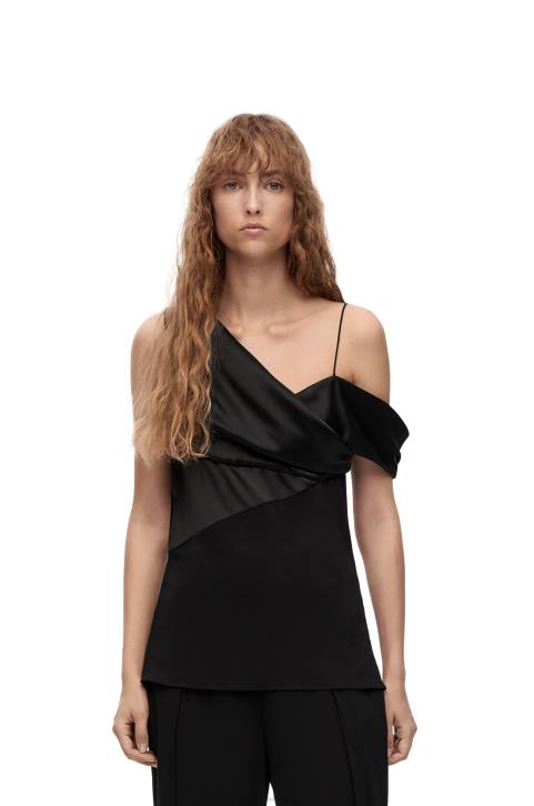 Loewe Asymmetric top in satin and crepe 688V914 Women Black