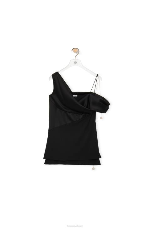 Loewe Asymmetric top in satin and crepe 688V914 Women Black