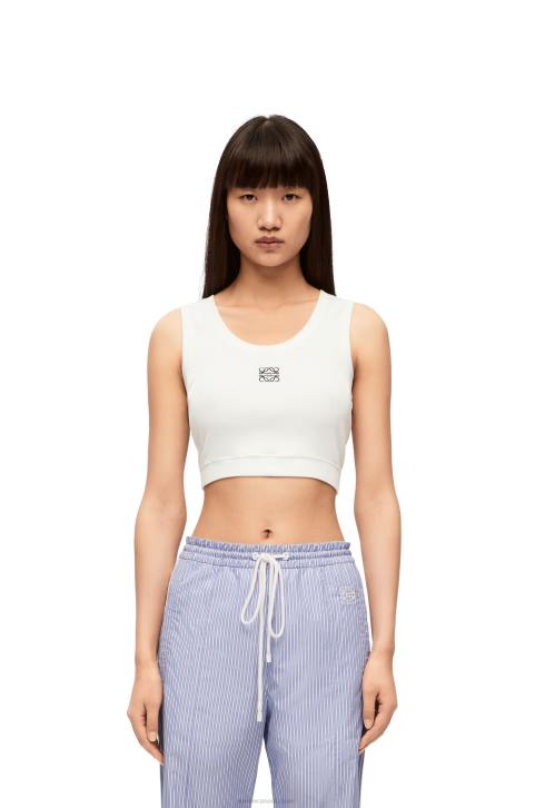 Loewe Cropped Anagram tank top in cotton 688V905 Women White/Navy Blue
