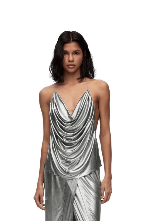 Loewe Draped top in laminated jersey 688V913 Women Black/Silver