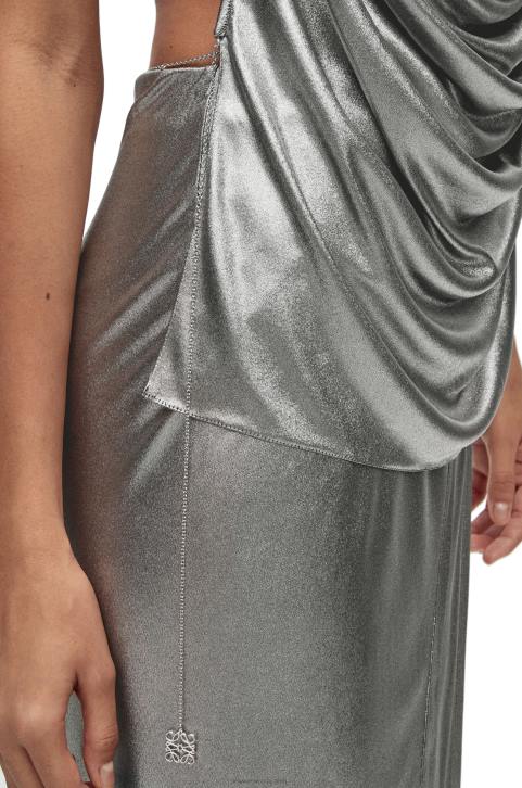 Loewe Draped top in laminated jersey 688V913 Women Black/Silver