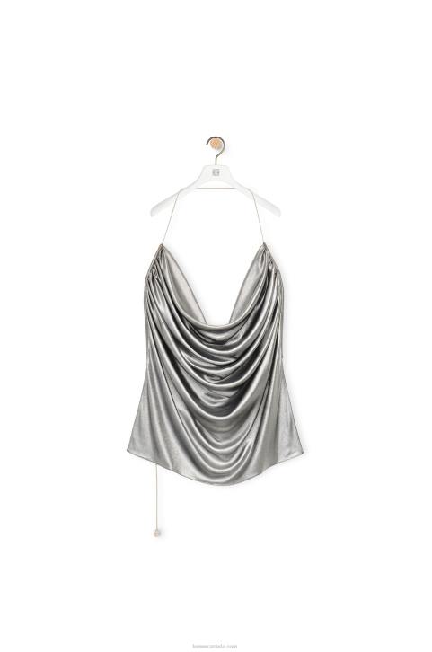 Loewe Draped top in laminated jersey 688V913 Women Black/Silver