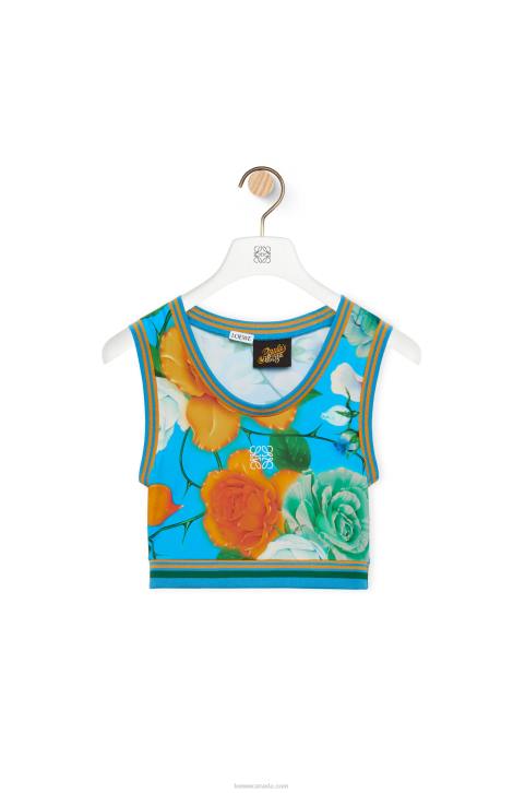 Loewe Roses cycling top in technical jersey 688V870 Women Blue/Multicolor