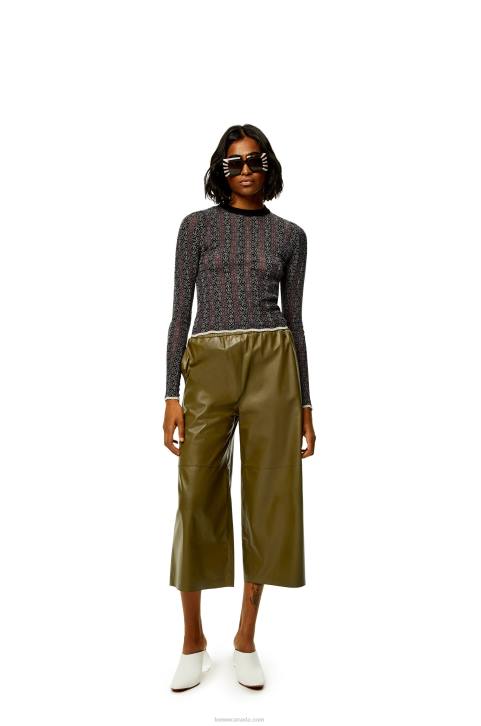 Loewe Cropped trousers in nappa lambskin 688V1140 Women Dark Khaki Green