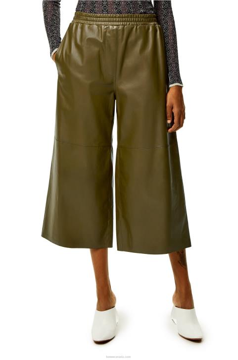 Loewe Cropped trousers in nappa lambskin 688V1140 Women Dark Khaki Green