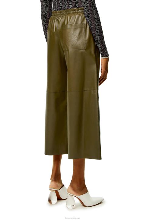 Loewe Cropped trousers in nappa lambskin 688V1140 Women Dark Khaki Green