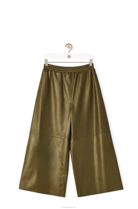 Loewe Cropped trousers in nappa lambskin 688V1140 Women Dark Khaki Green