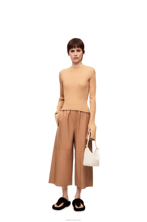 Loewe Cropped trousers in nappa lambskin 688V1144 Women Toffee