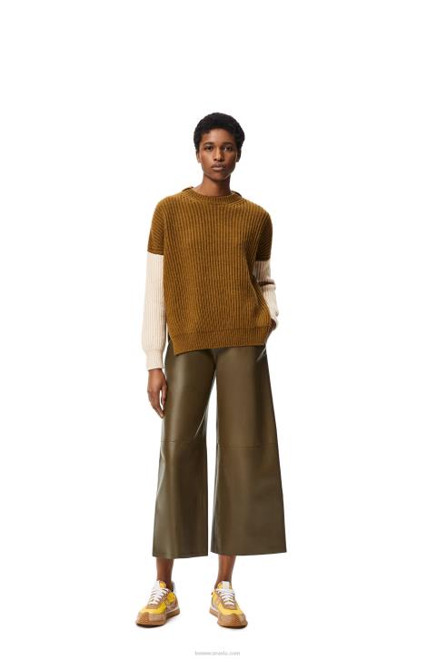 Loewe Cropped trousers in nappa lambskin 688V1152 Women Khaki Green