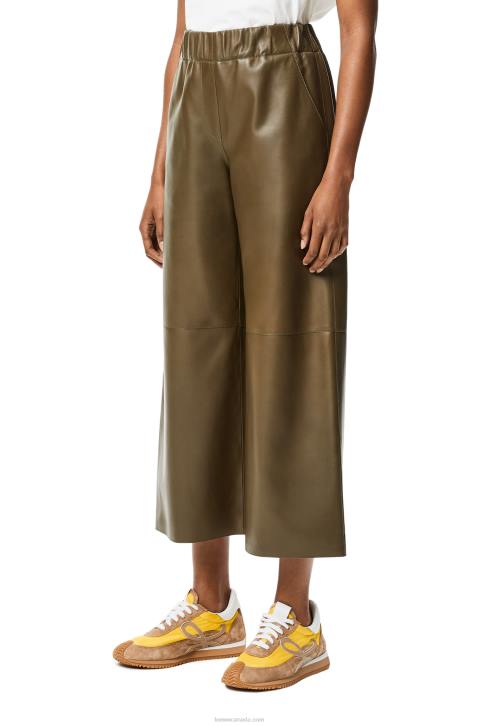 Loewe Cropped trousers in nappa lambskin 688V1152 Women Khaki Green