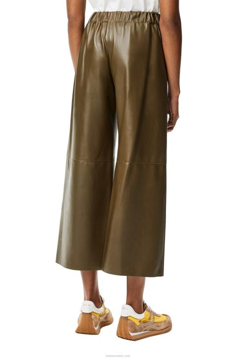 Loewe Cropped trousers in nappa lambskin 688V1152 Women Khaki Green