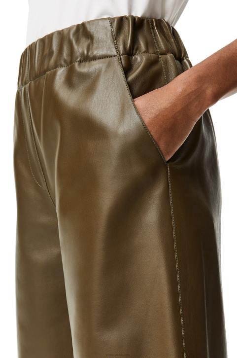 Loewe Cropped trousers in nappa lambskin 688V1152 Women Khaki Green