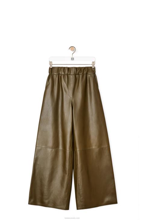 Loewe Cropped trousers in nappa lambskin 688V1152 Women Khaki Green