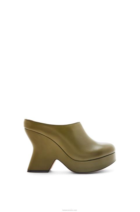 Loewe Terra wedge clog in calfskin 688V746 Women Olive