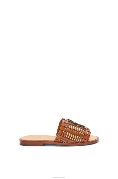 Loewe Anagram woven slide in calfskin 688V702 Women Tan/Natural