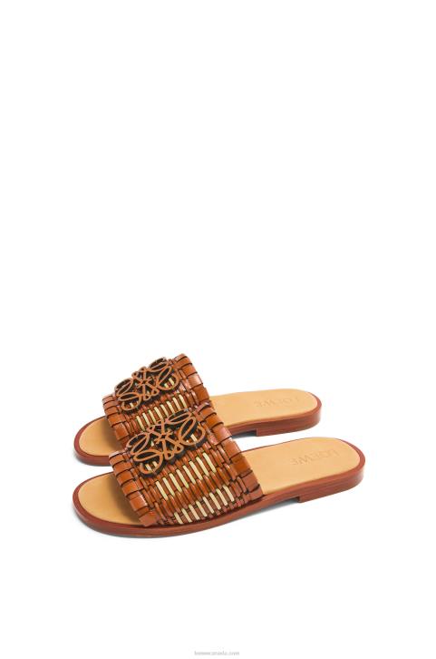 Loewe Anagram woven slide in calfskin 688V702 Women Tan/Natural
