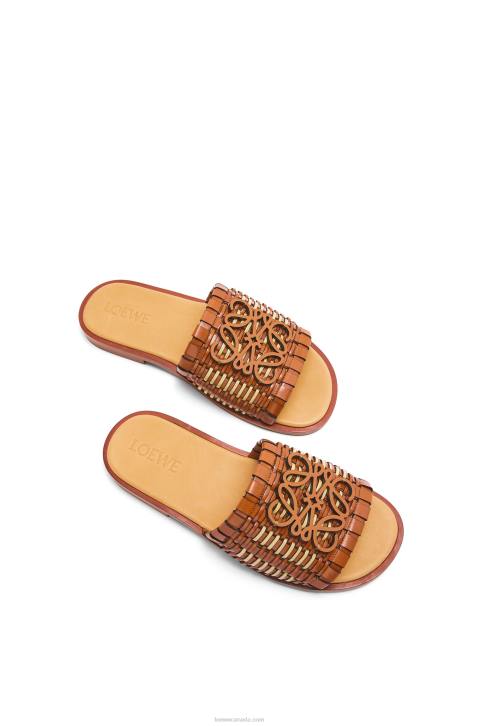 Loewe Anagram woven slide in calfskin 688V702 Women Tan/Natural