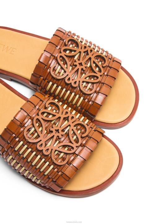 Loewe Anagram woven slide in calfskin 688V702 Women Tan/Natural